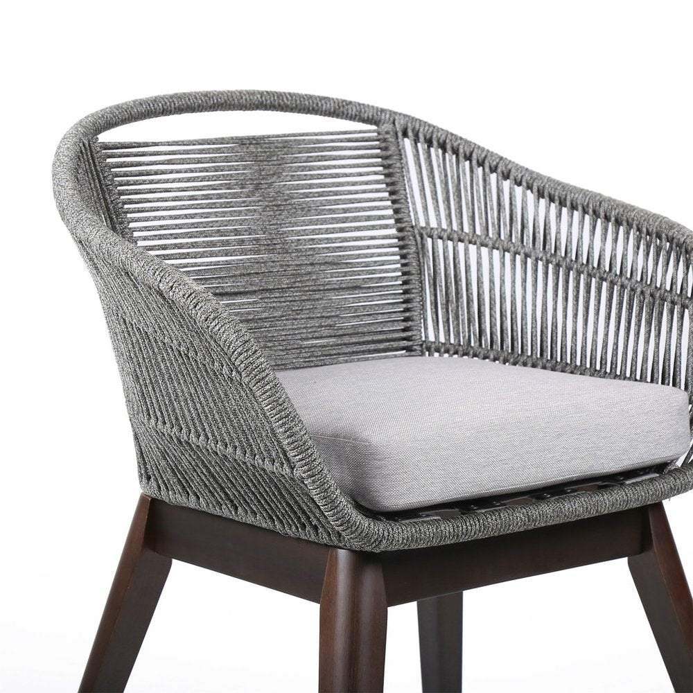 27" Gray Solid Wood Outdoor Patio Dining Chair with Gray Cushion