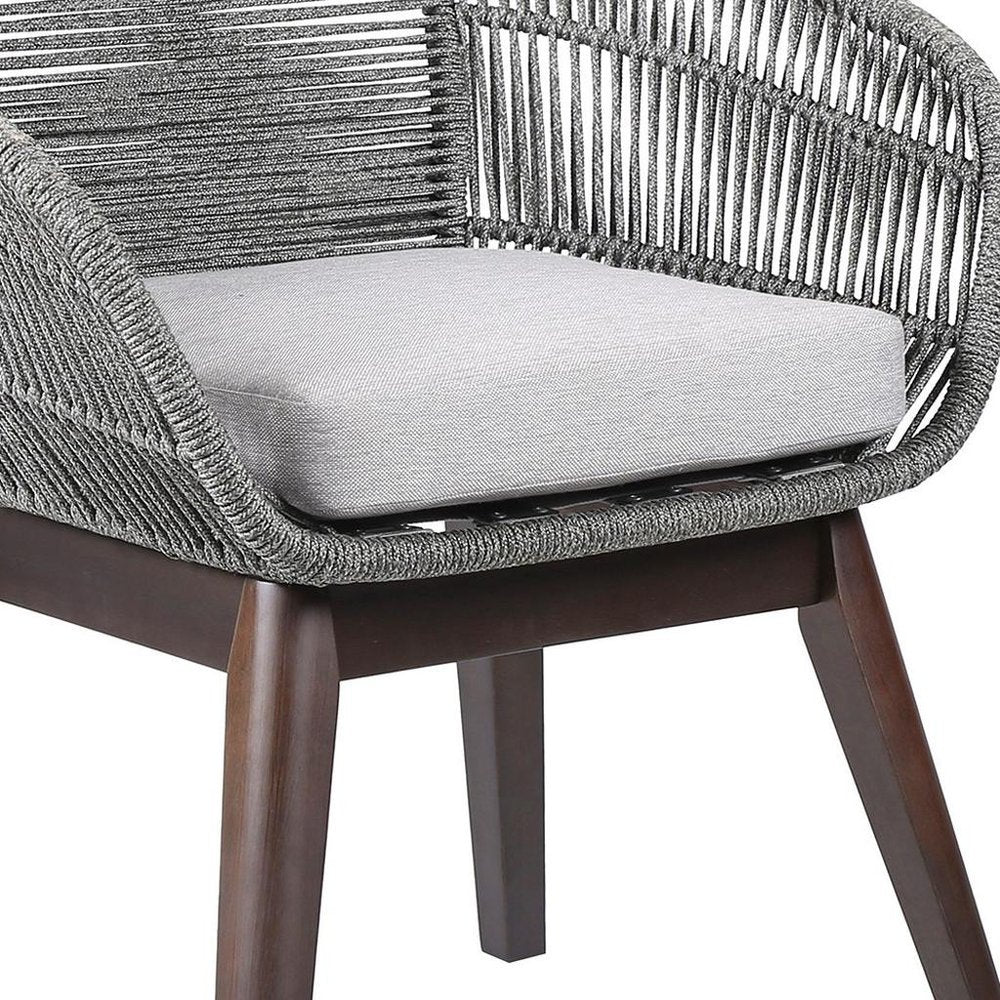 27" Gray Solid Wood Outdoor Patio Dining Chair with Gray Cushion