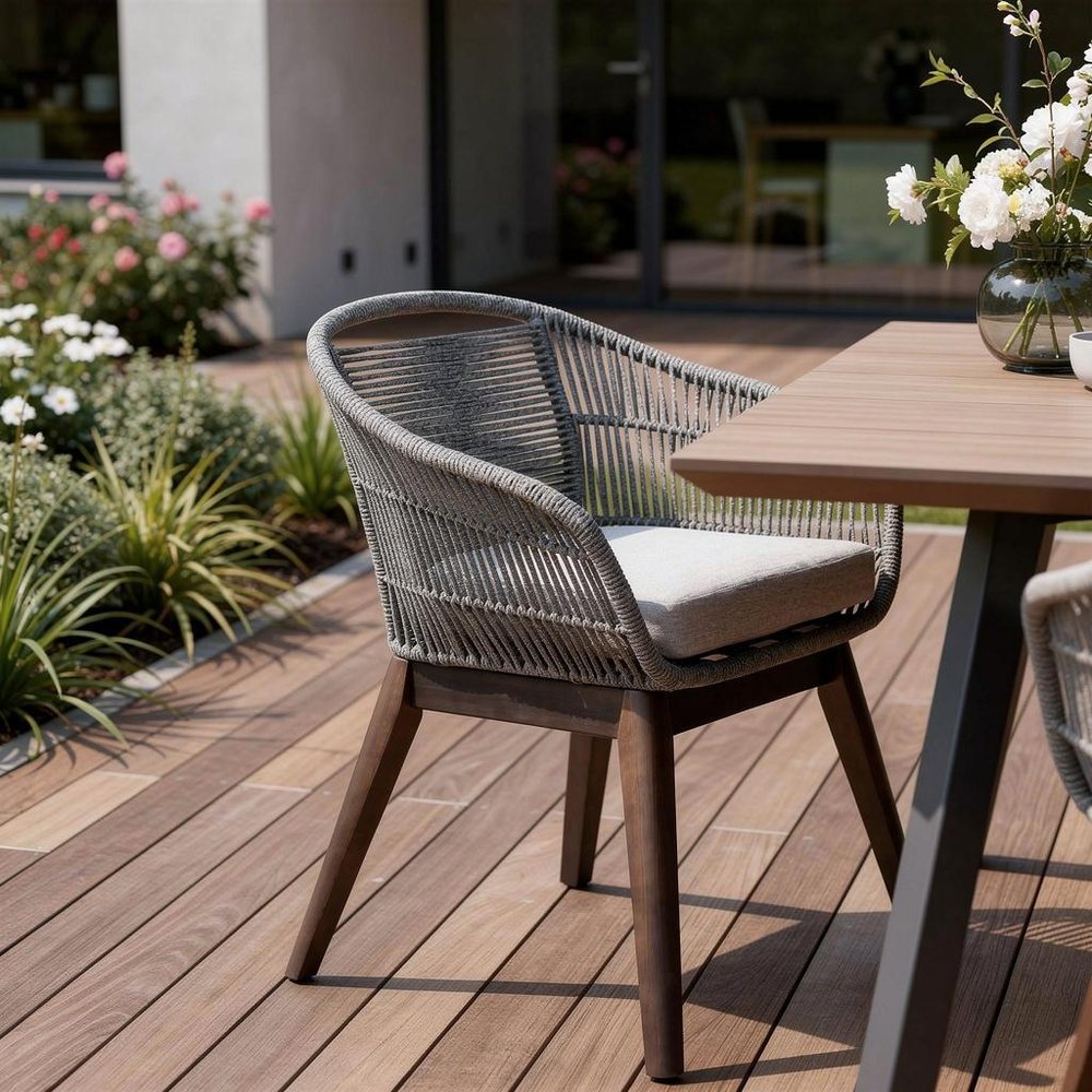 27" Gray Solid Wood Outdoor Patio Dining Chair with Gray Cushion