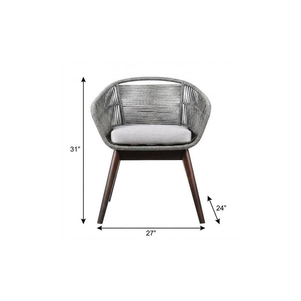 27" Gray Solid Wood Outdoor Patio Dining Chair with Gray Cushion