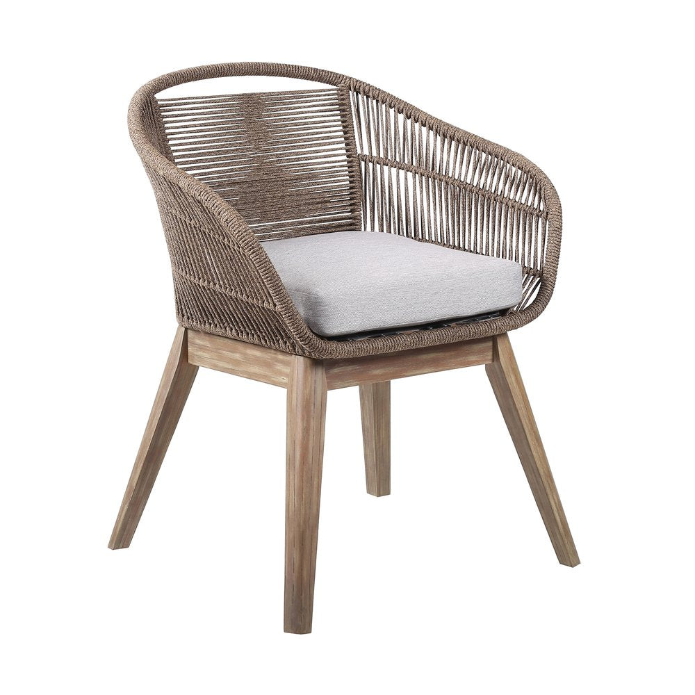 27" Gray and Natural Wood Solid Wood Outdoor Patio Dining Chair with Gray Cushion