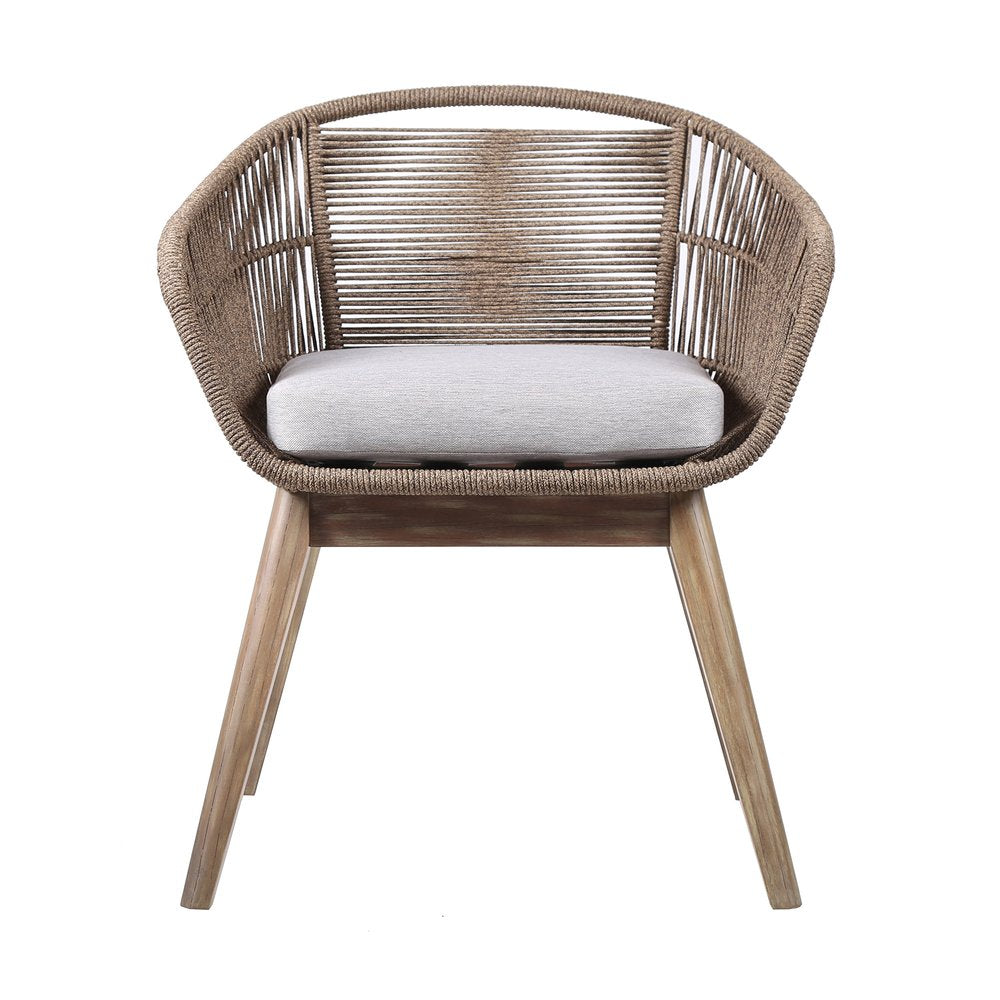 27" Gray and Natural Wood Solid Wood Outdoor Patio Dining Chair with Gray Cushion