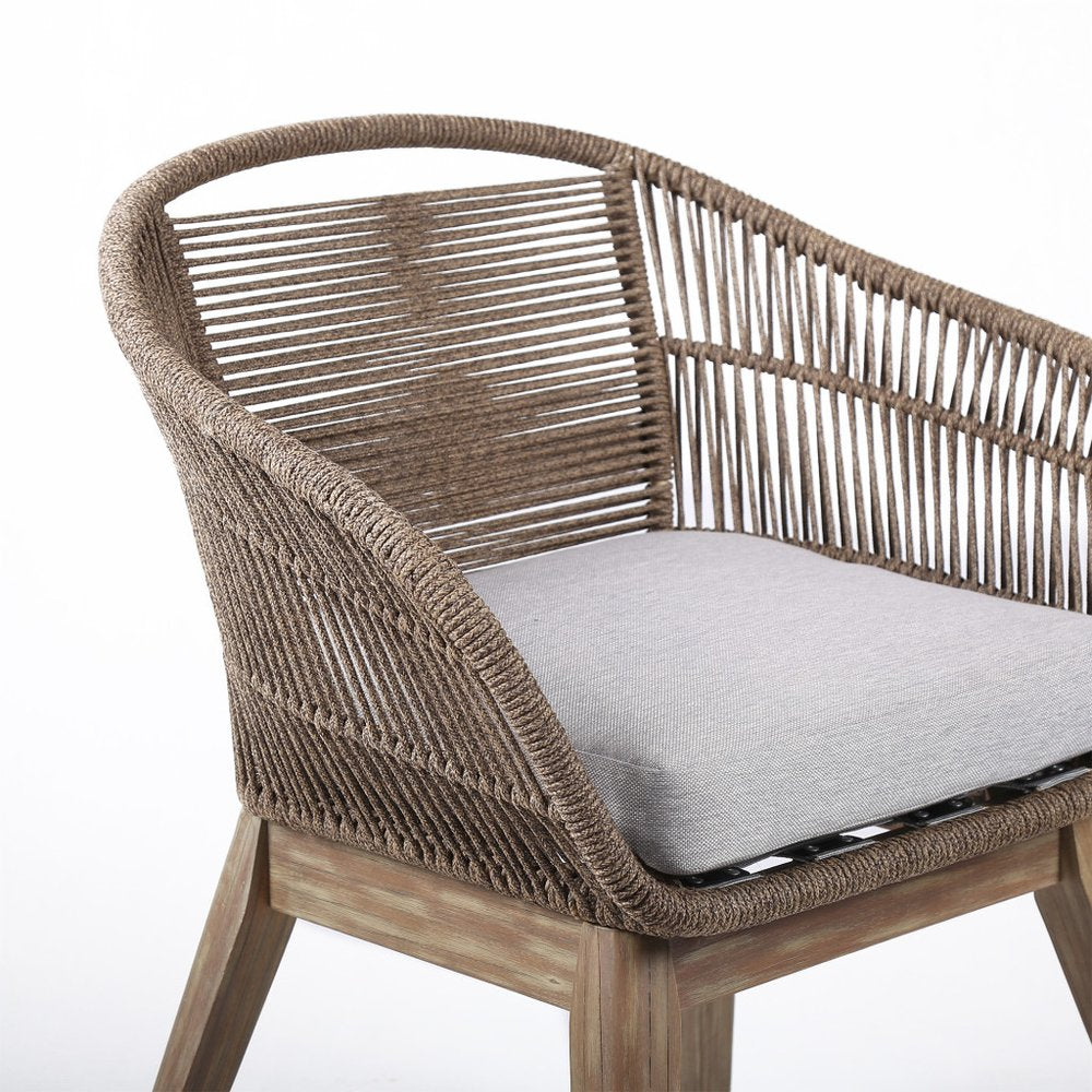 27" Gray and Natural Wood Solid Wood Outdoor Patio Dining Chair with Gray Cushion