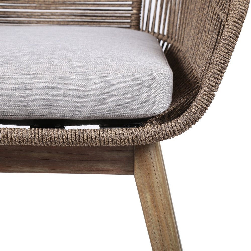27" Gray and Natural Wood Solid Wood Outdoor Patio Dining Chair with Gray Cushion