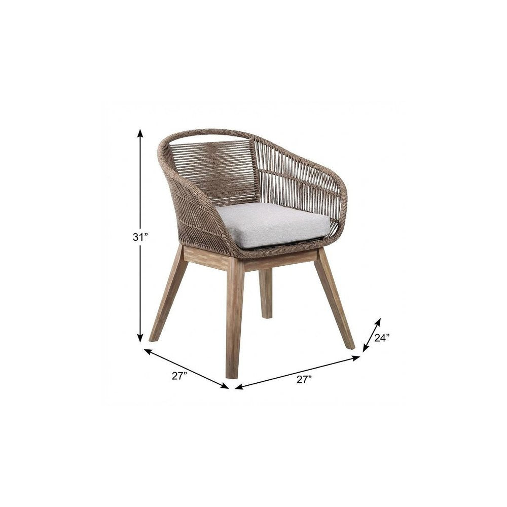 27" Gray and Natural Wood Solid Wood Outdoor Patio Dining Chair with Gray Cushion