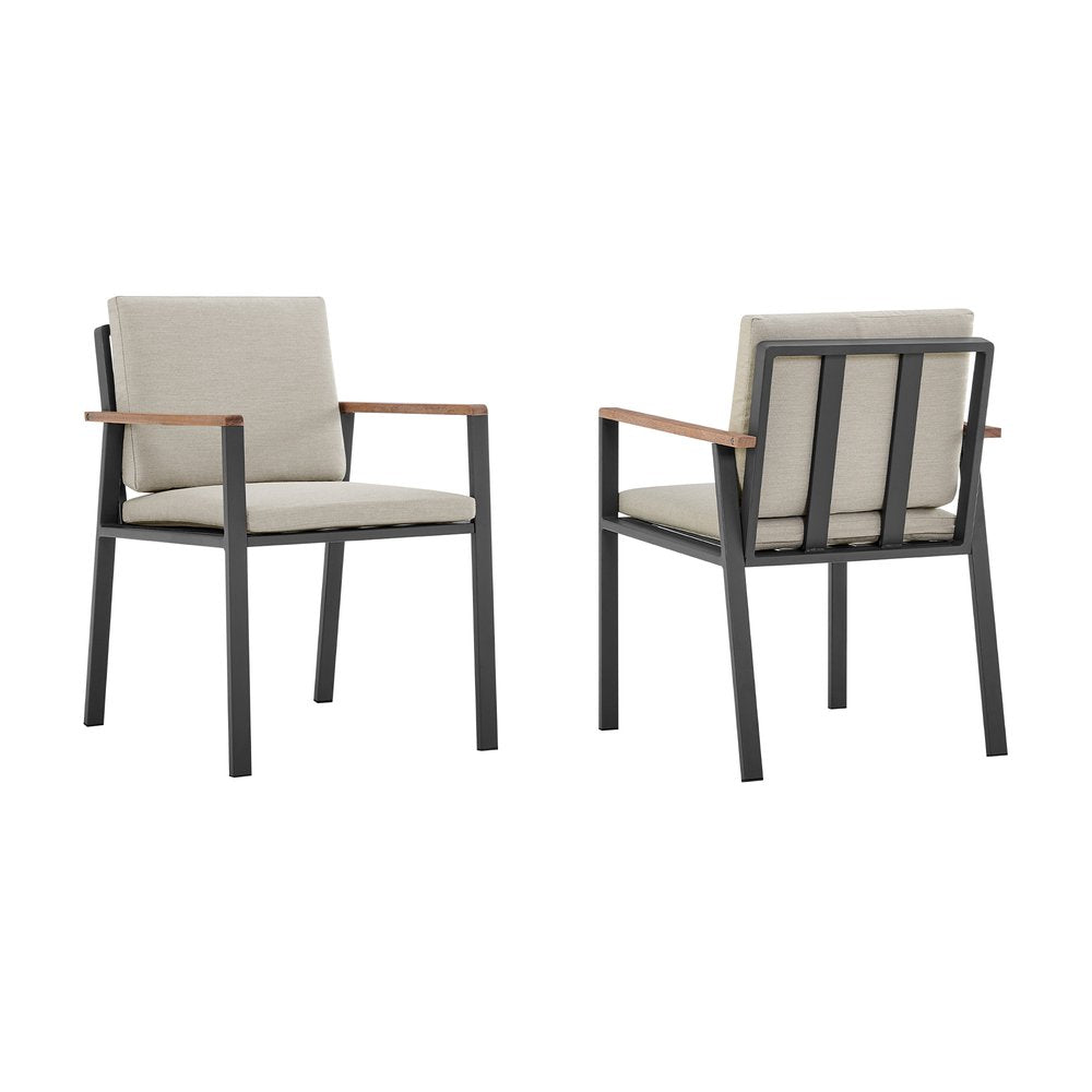 2-Piece 22" Light Gray Solid Wood Outdoor Patio Dining Chair with Taupe Cushion