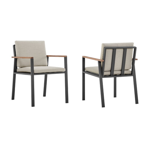 2-Piece 22" Light Gray Solid Wood Outdoor Patio Dining Chair with Taupe Cushion