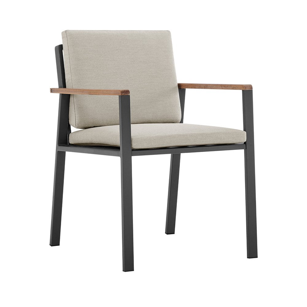 2-Piece 22" Light Gray Solid Wood Outdoor Patio Dining Chair with Taupe Cushion