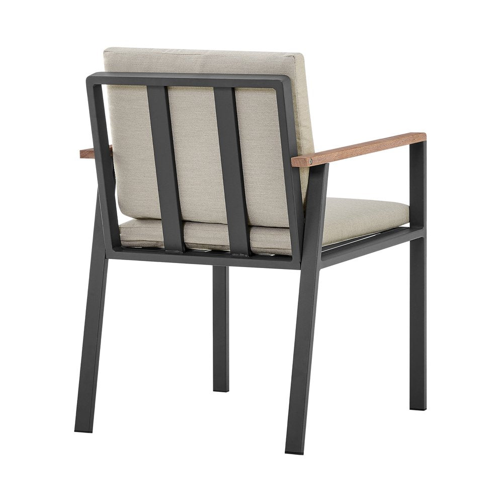 2-Piece 22" Light Gray Solid Wood Outdoor Patio Dining Chair with Taupe Cushion