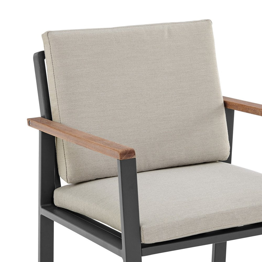 2-Piece 22" Light Gray Solid Wood Outdoor Patio Dining Chair with Taupe Cushion