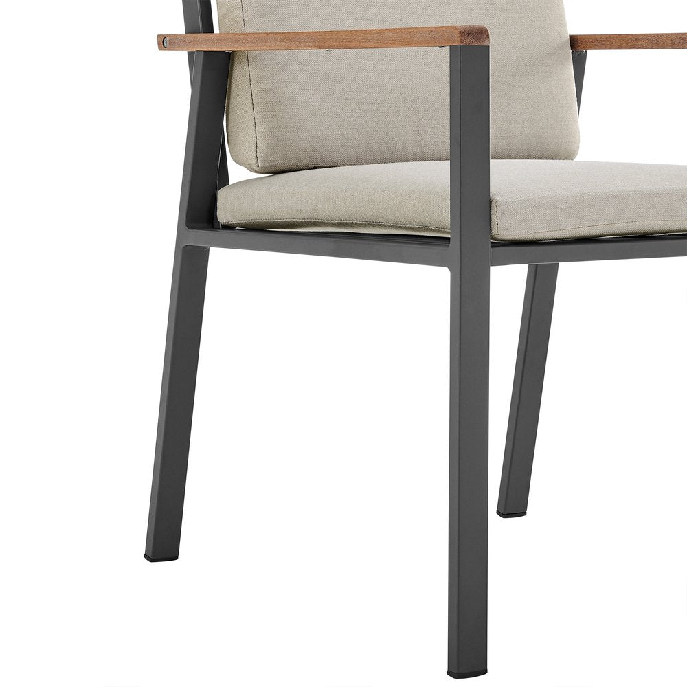 2-Piece 22" Light Gray Solid Wood Outdoor Patio Dining Chair with Taupe Cushion