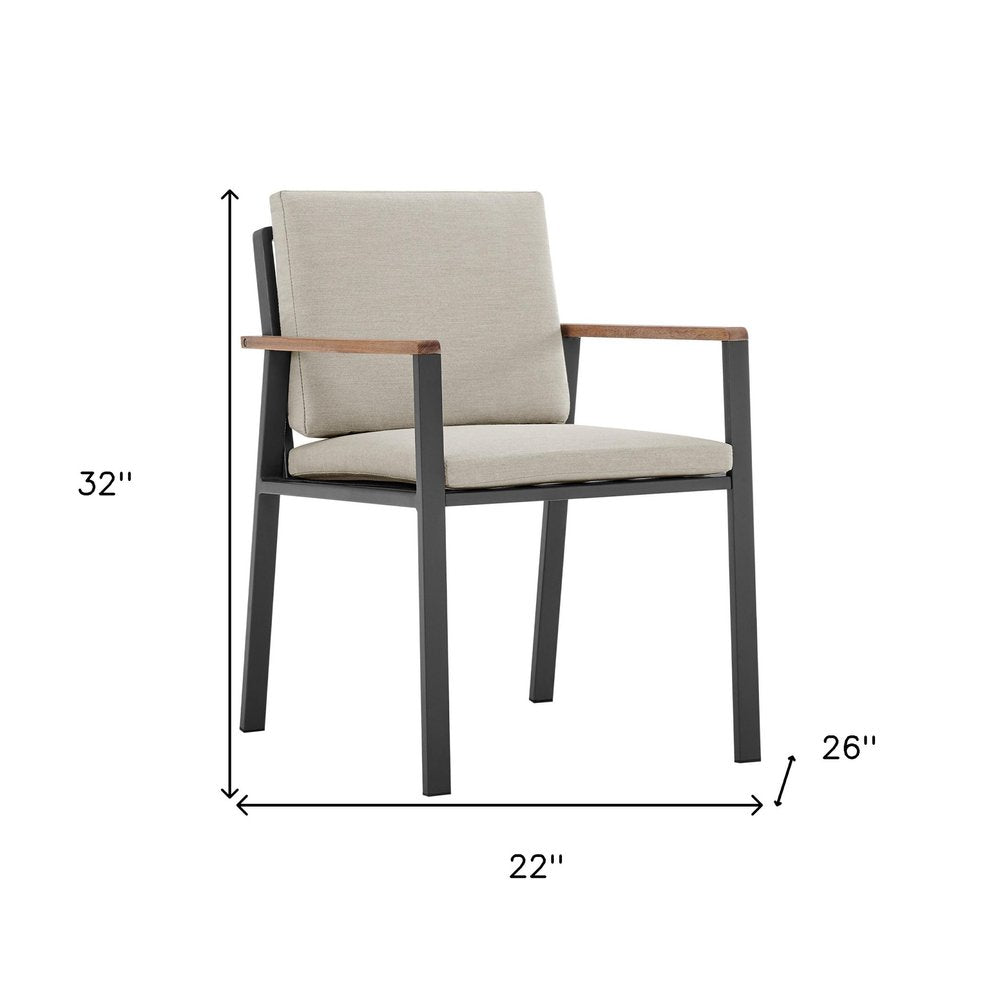 2-Piece 22" Light Gray Solid Wood Outdoor Patio Dining Chair with Taupe Cushion