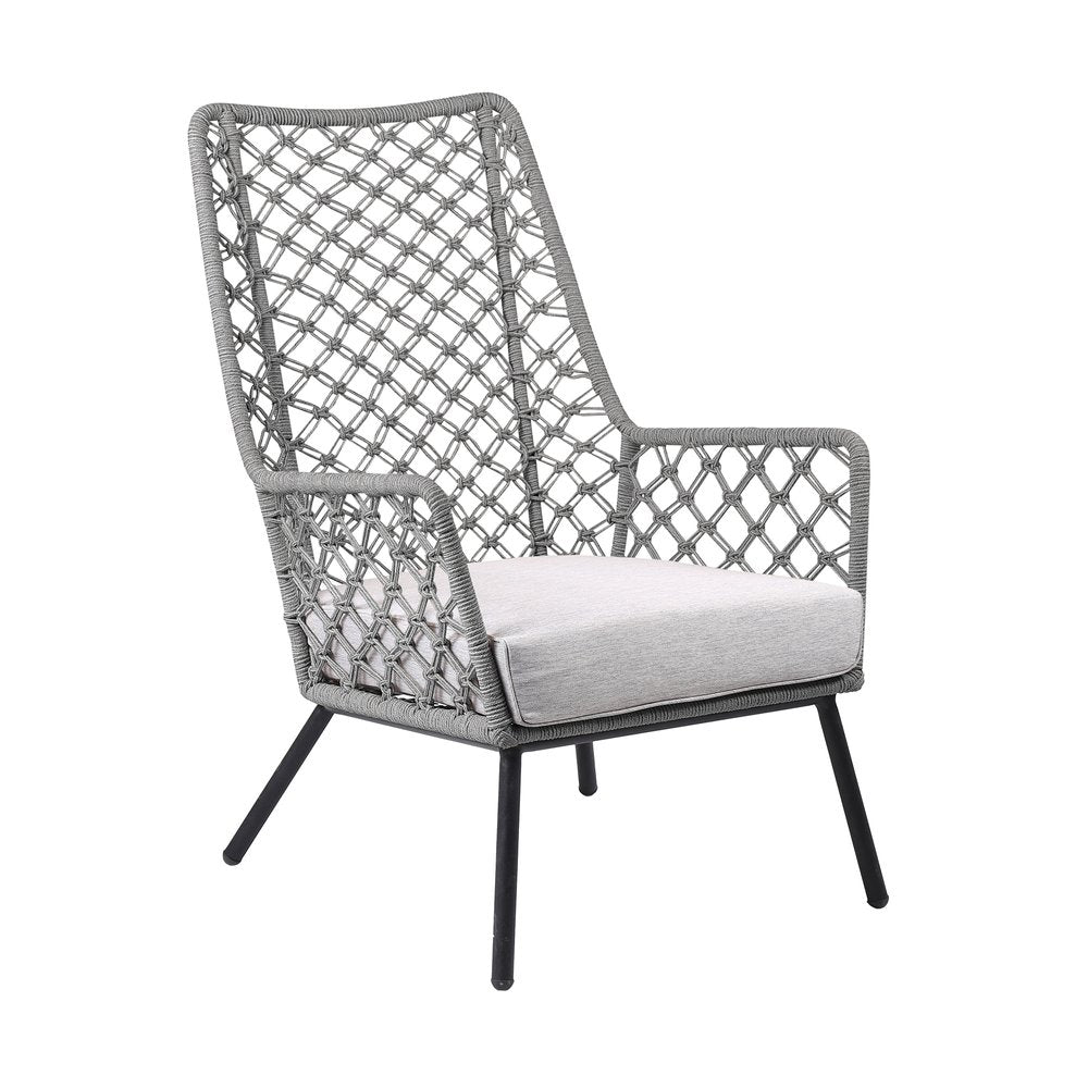26" Gray and Black Steel Indoor/Outdoor Patio Dining Chair with Gray Cushion