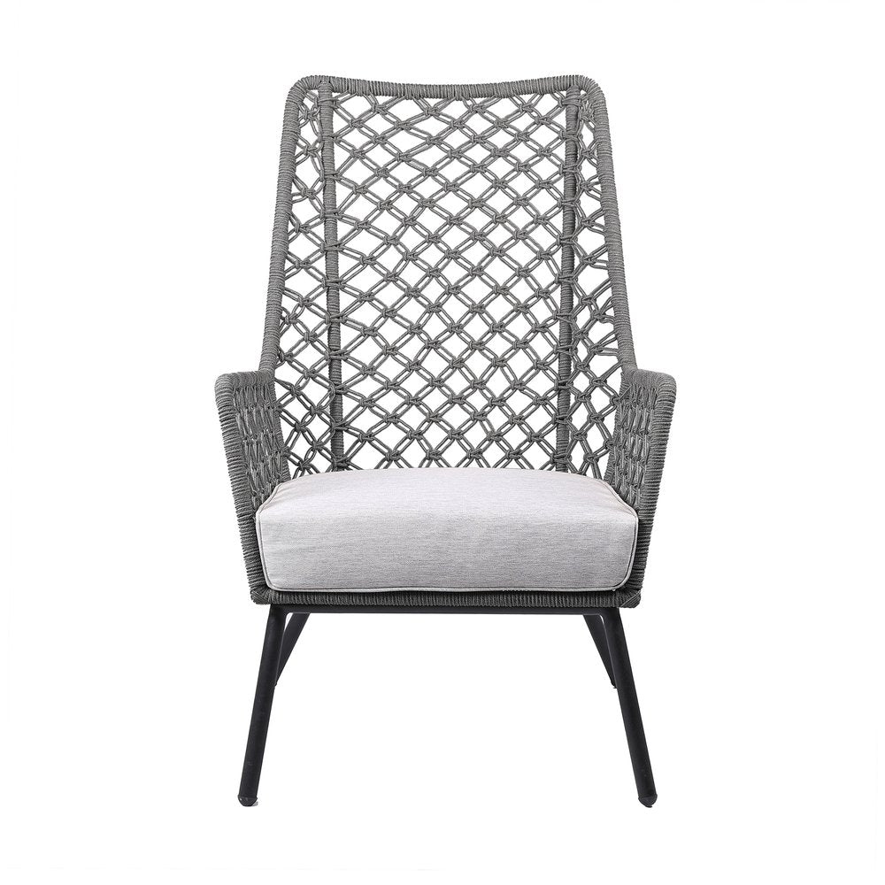 26" Gray and Black Steel Indoor/Outdoor Patio Dining Chair with Gray Cushion