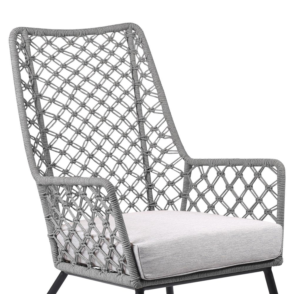 26" Gray and Black Steel Indoor/Outdoor Patio Dining Chair with Gray Cushion