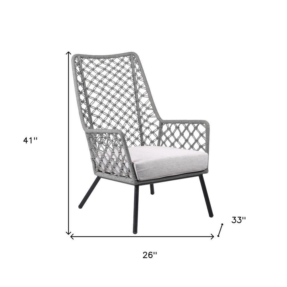 26" Gray and Black Steel Indoor/Outdoor Patio Dining Chair with Gray Cushion