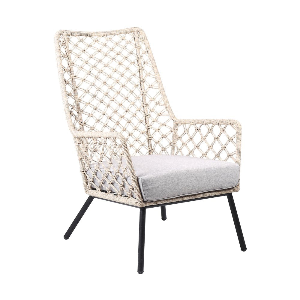26" Gray Metal Outdoor Patio Dining Chair with Gray Cushion