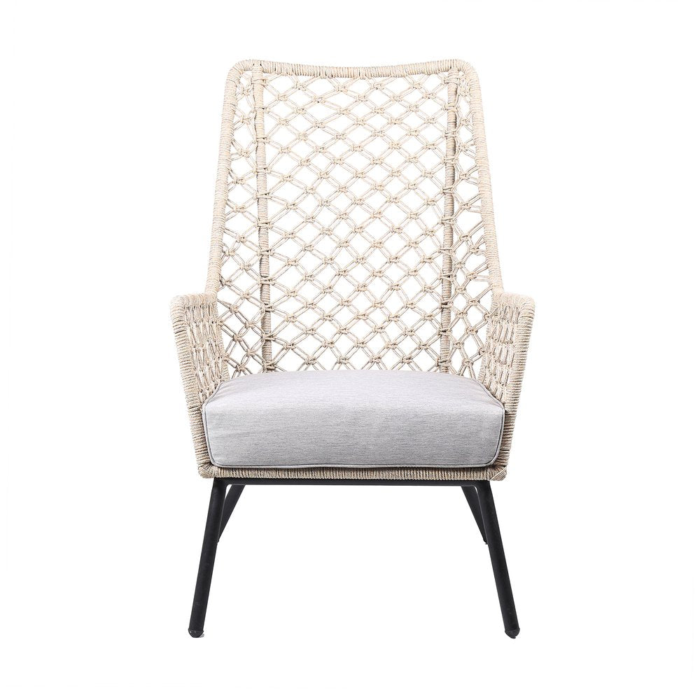 26" Gray Metal Outdoor Patio Dining Chair with Gray Cushion