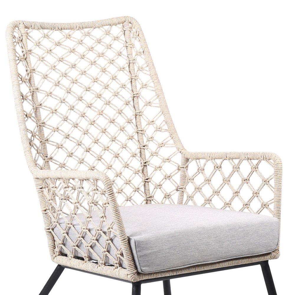 26" Gray Metal Outdoor Patio Dining Chair with Gray Cushion