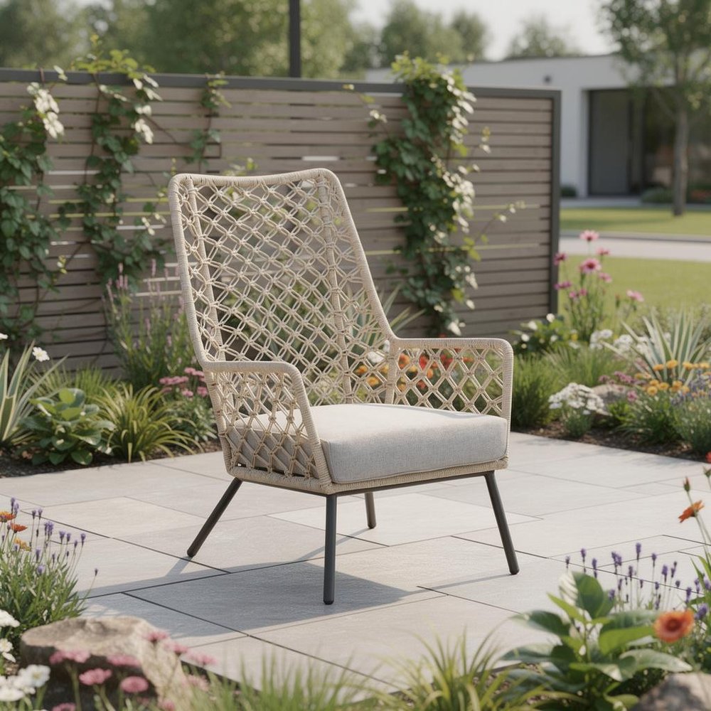 26" Gray Metal Outdoor Patio Dining Chair with Gray Cushion