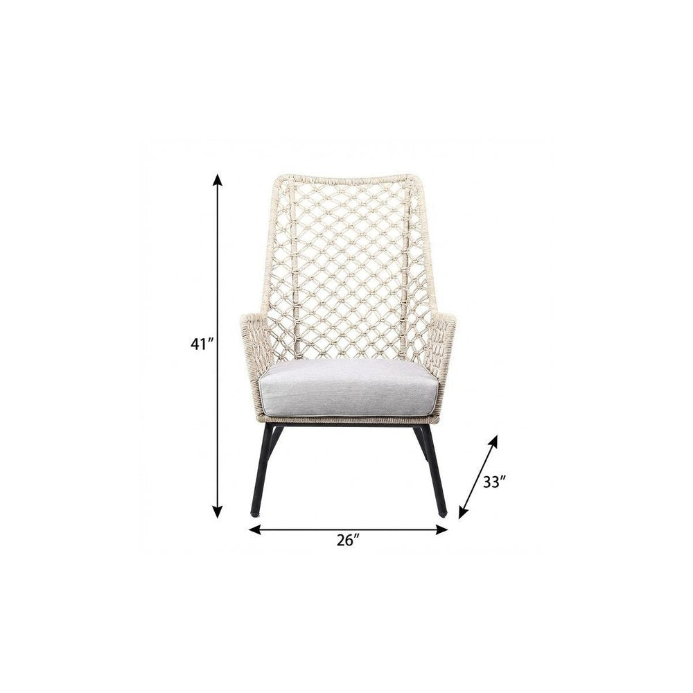26" Gray Metal Outdoor Patio Dining Chair with Gray Cushion