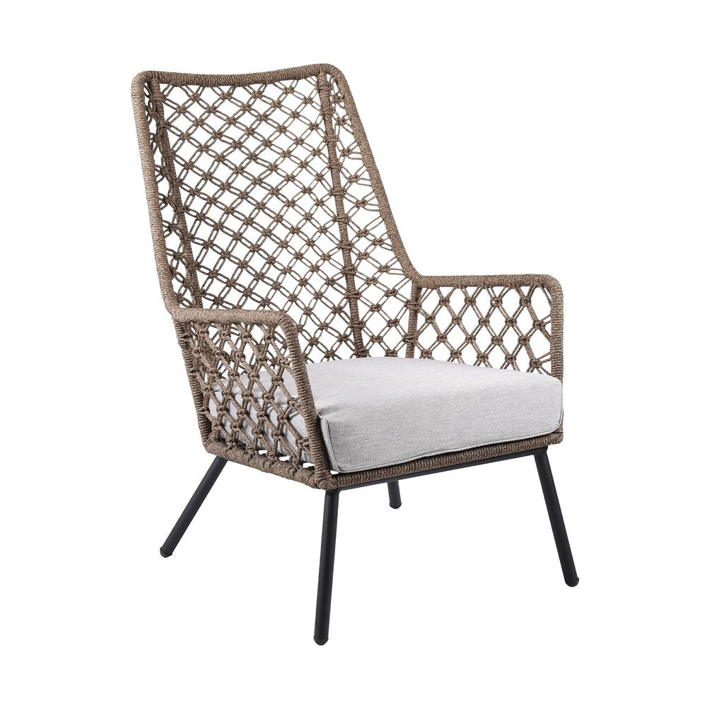 26" Gray Metal Outdoor Patio Arm Chair with Gray Cushion