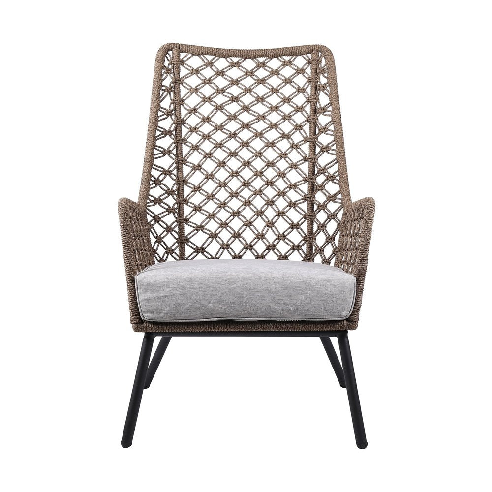 26" Gray Metal Outdoor Patio Arm Chair with Gray Cushion