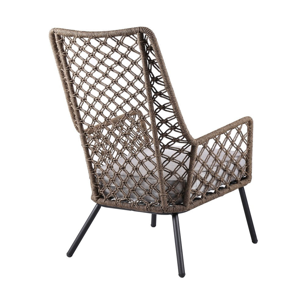 26" Gray Metal Outdoor Patio Arm Chair with Gray Cushion