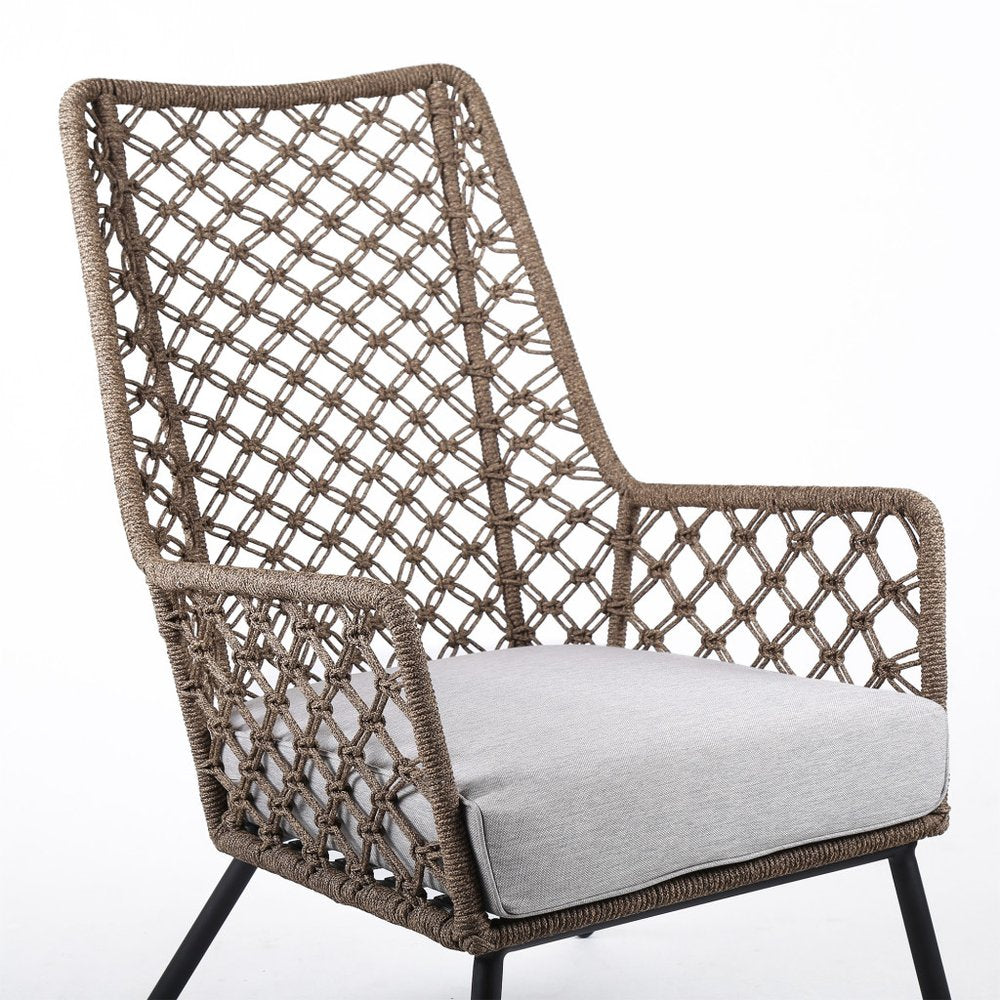 26" Gray Metal Outdoor Patio Arm Chair with Gray Cushion