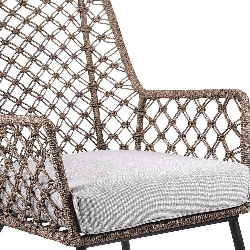 26" Gray Metal Outdoor Patio Arm Chair with Gray Cushion