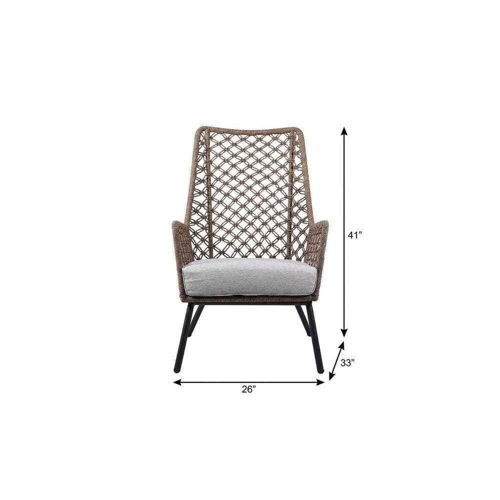 26" Gray Metal Outdoor Patio Arm Chair with Gray Cushion