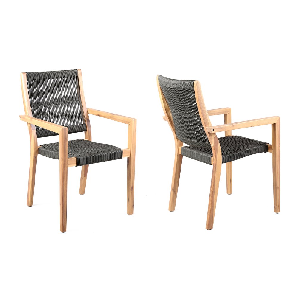 2-Piece 23" Charcoal and Natural Wood Solid Wood Outdoor Patio Arm Chair