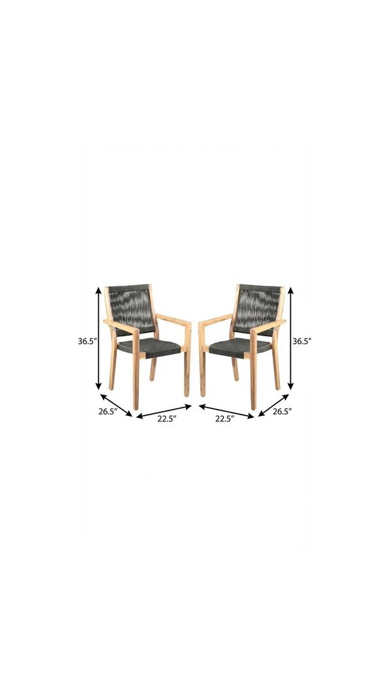 2-Piece 23" Charcoal and Natural Wood Solid Wood Outdoor Patio Arm Chair