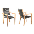 2-Piece 23" Charcoal and Natural Wood Solid Wood Outdoor Patio Arm Chair