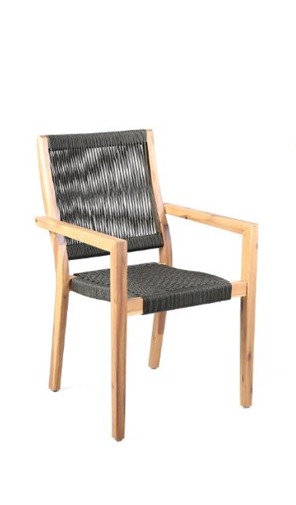 2-Piece 23" Charcoal and Natural Wood Solid Wood Outdoor Patio Arm Chair