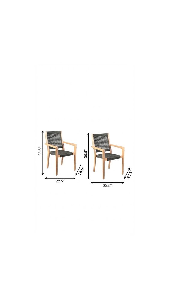 2-Piece 23" Charcoal and Natural Wood Solid Wood Outdoor Patio Arm Chair