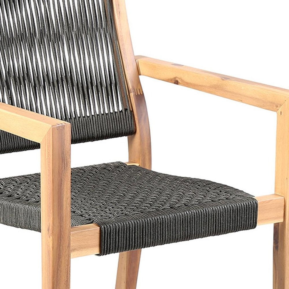 2-Piece 23" Charcoal and Natural Wood Solid Wood Outdoor Patio Arm Chair
