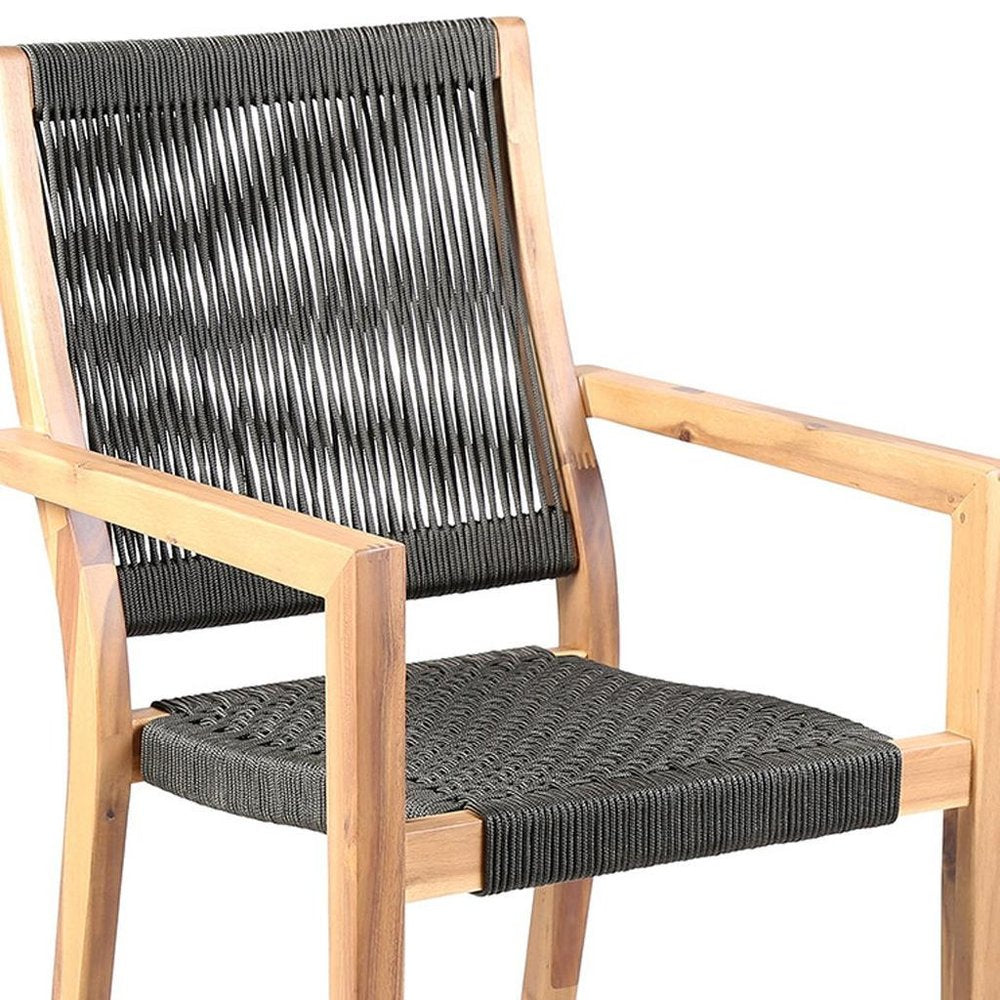 2-Piece 23" Charcoal and Natural Wood Solid Wood Outdoor Patio Arm Chair