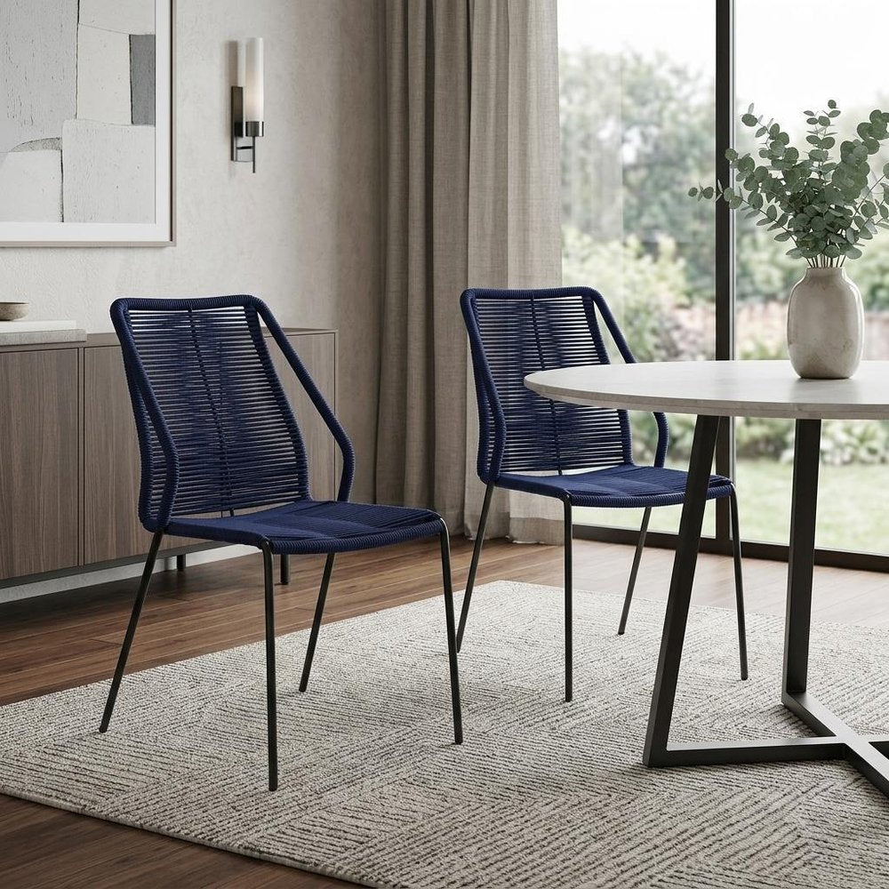 2-Piece 22" Blue Metal Outdoor Patio Dining Chair