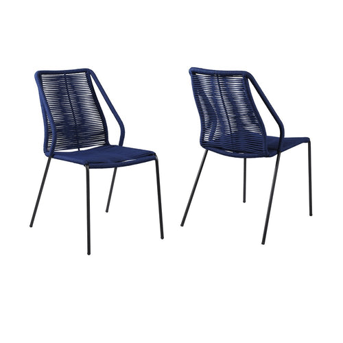 2-Piece 22" Blue Metal Outdoor Patio Dining Chair