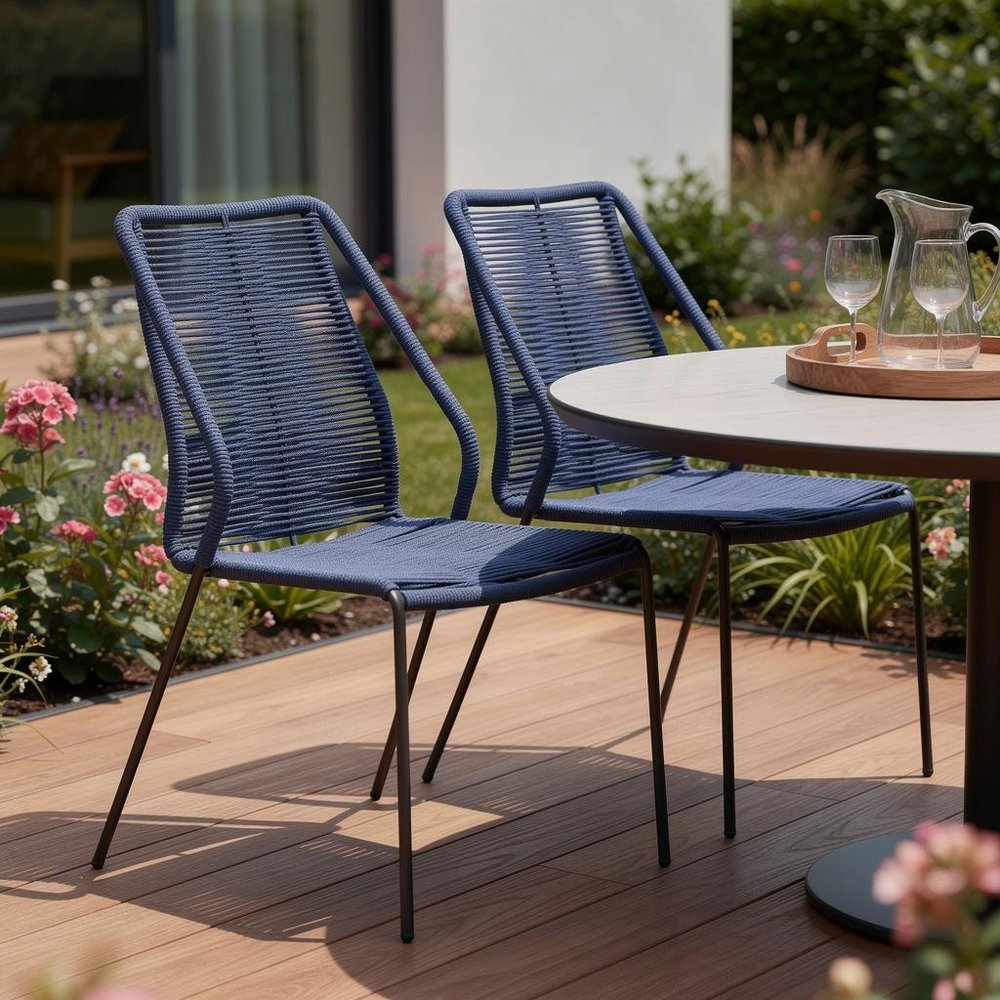 2-Piece 22" Blue Metal Outdoor Patio Dining Chair