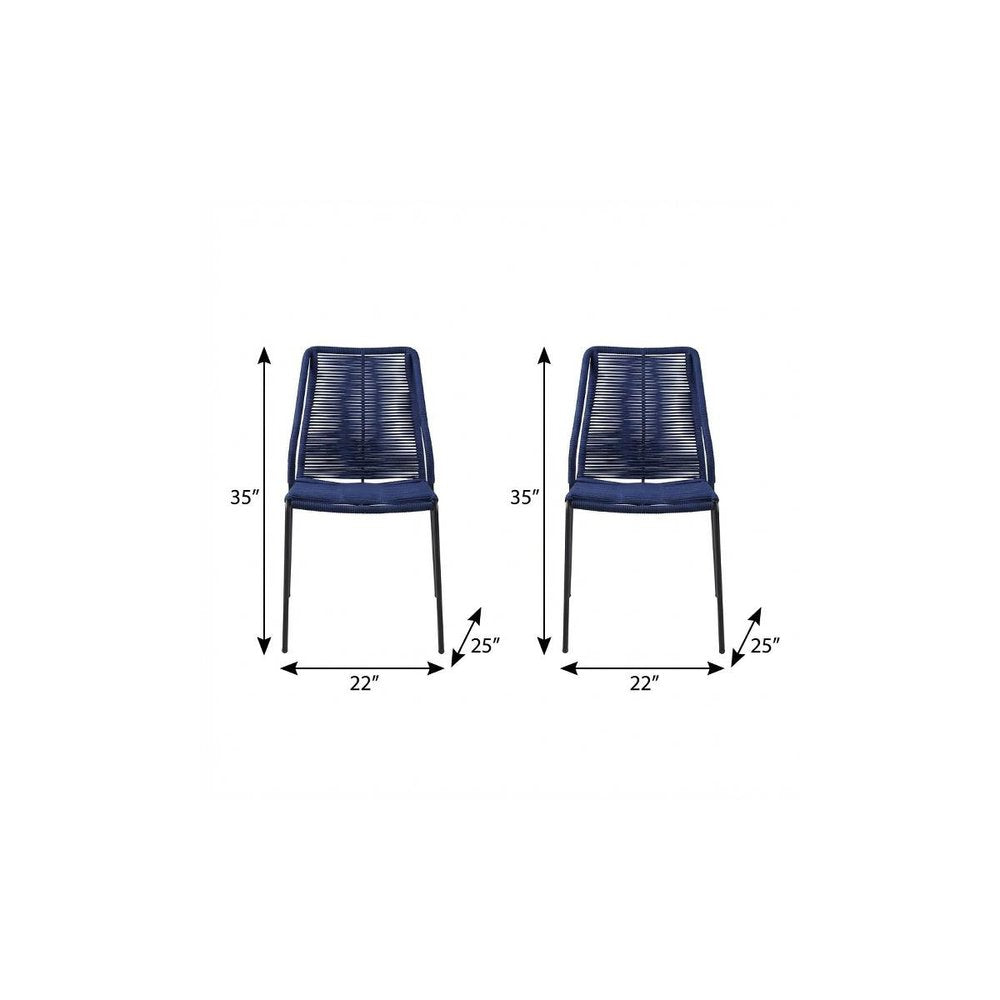 2-Piece 22" Blue Metal Outdoor Patio Dining Chair