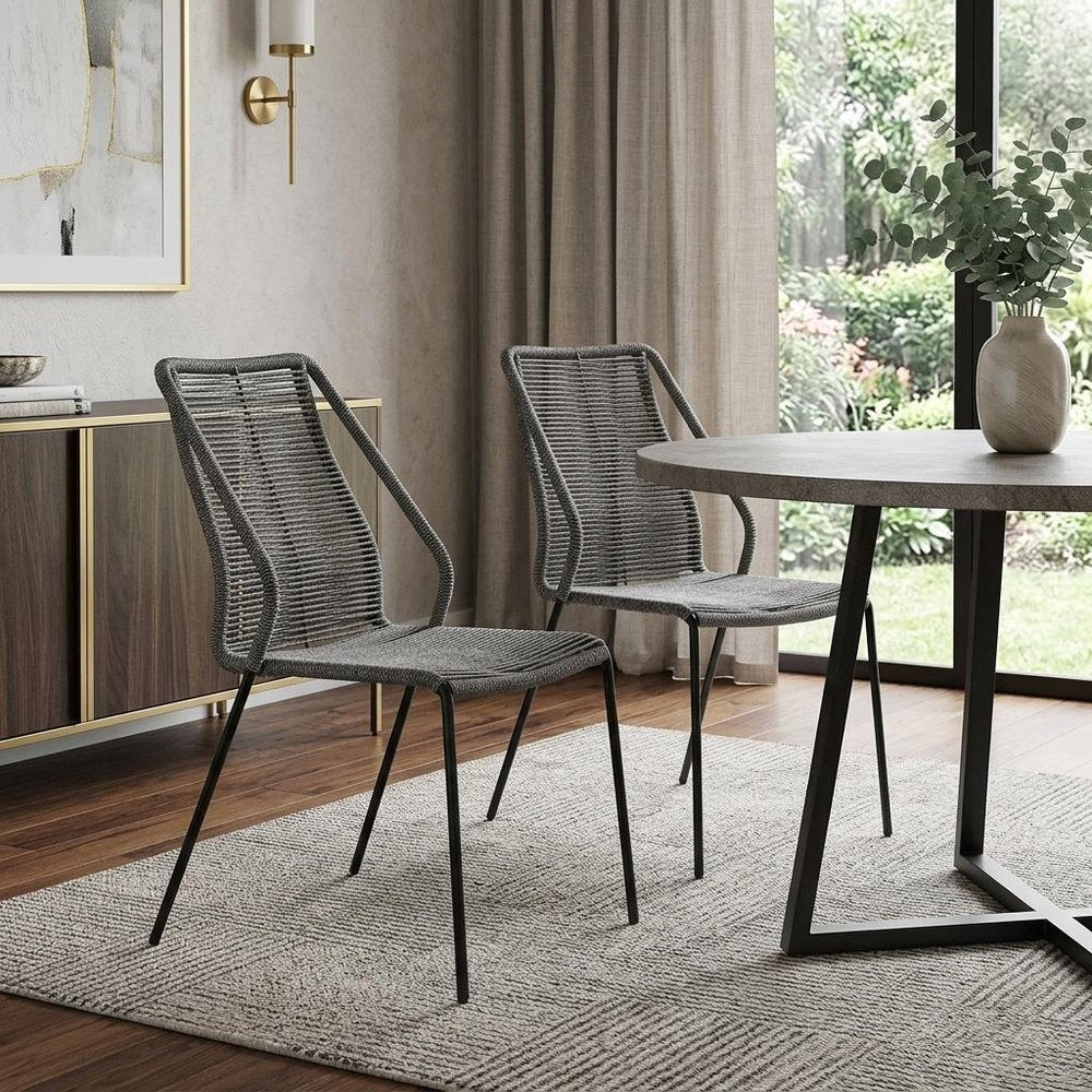 2-Piece 22" Gray Metal Outdoor Patio Dining Chair