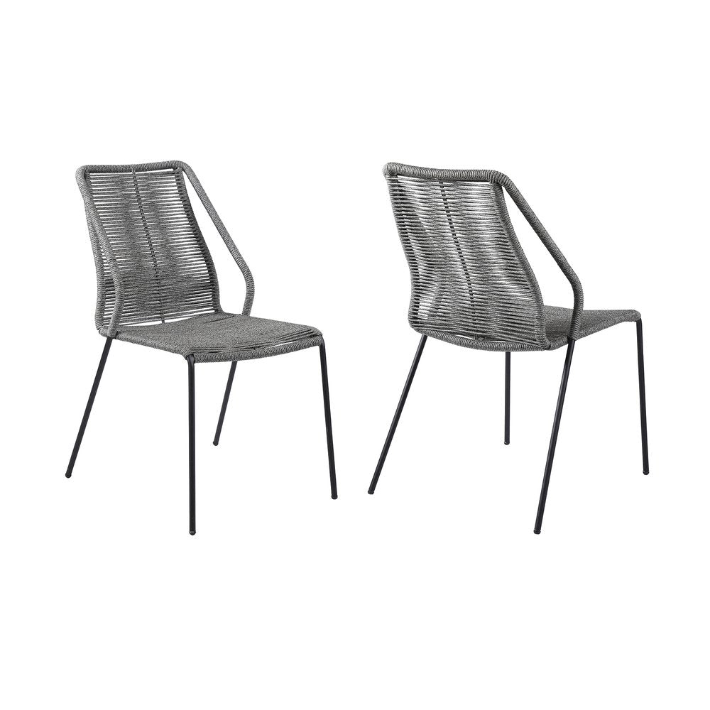 2-Piece 22" Gray Metal Outdoor Patio Dining Chair