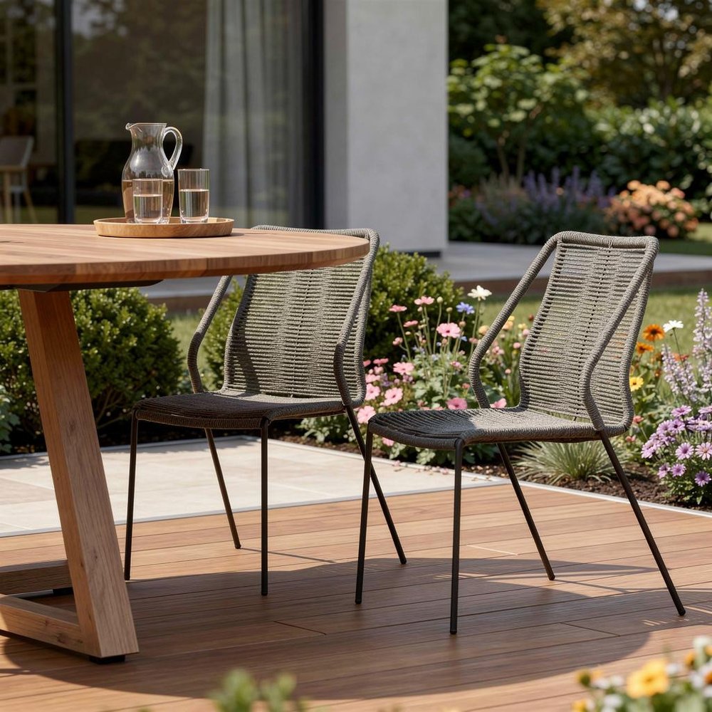 2-Piece 22" Gray Metal Outdoor Patio Dining Chair