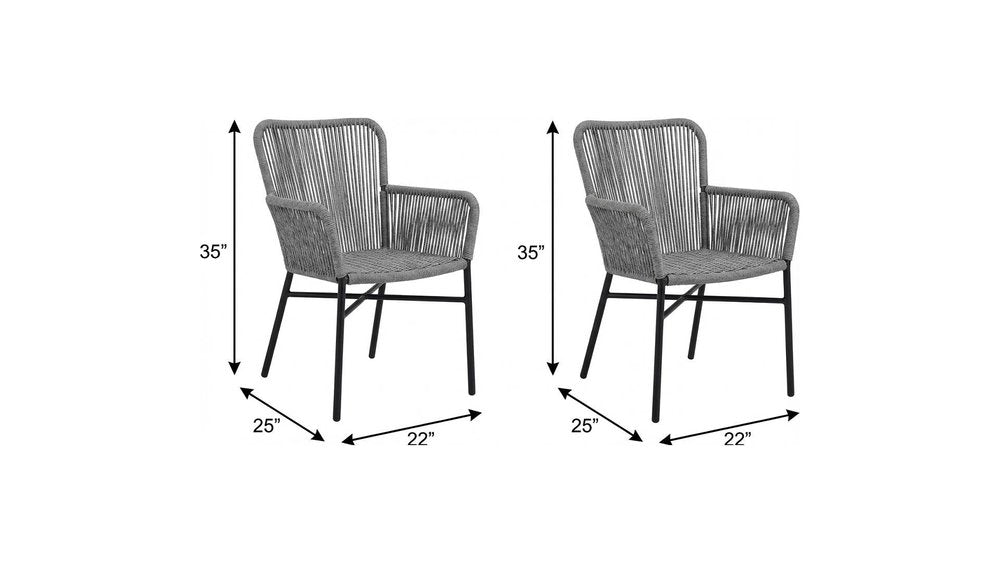 2-Piece 22" Gray Metal Outdoor Patio Dining Chair