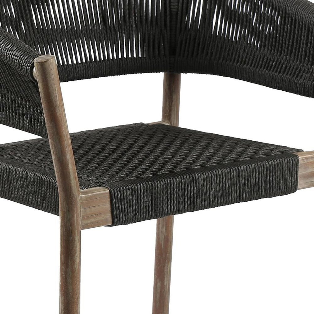 2-Piece 26" Black and Natural Wood Solid Wood Outdoor Patio Dining Chair
