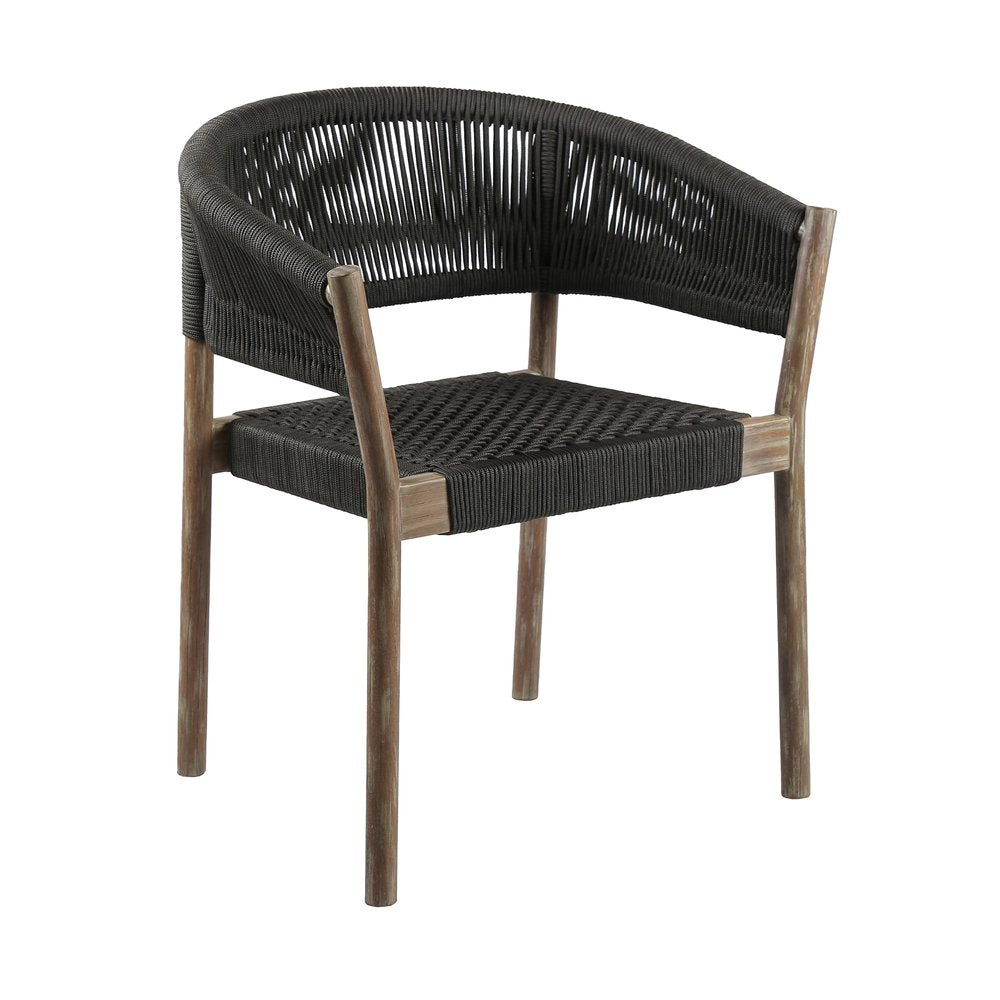 2-Piece 26" Black and Natural Wood Solid Wood Outdoor Patio Dining Chair