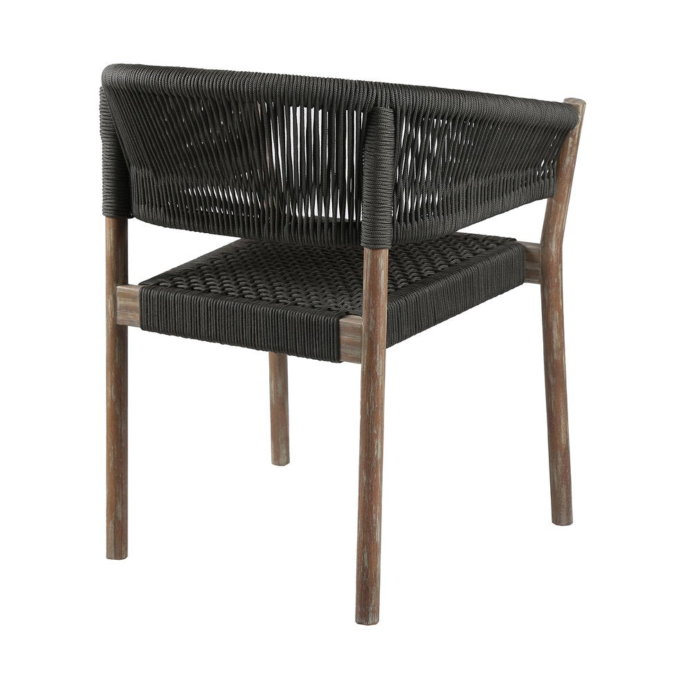 2-Piece 26" Black and Natural Wood Solid Wood Outdoor Patio Dining Chair