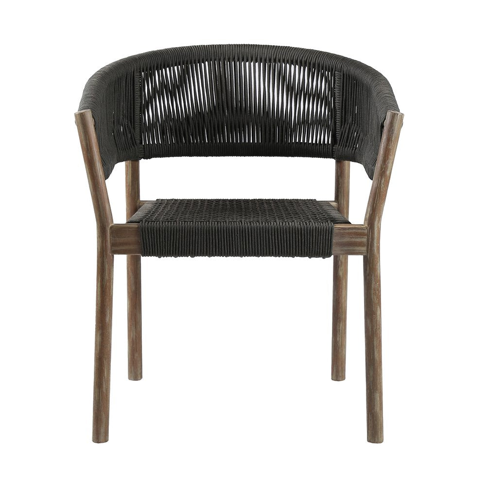 2-Piece 26" Black and Natural Wood Solid Wood Outdoor Patio Dining Chair